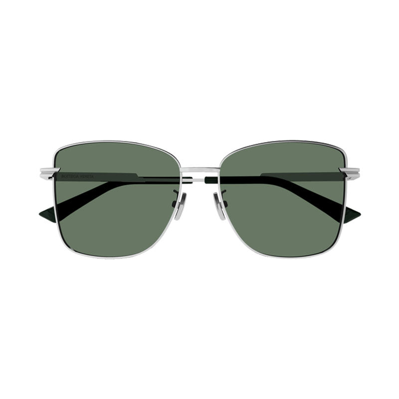 Bottega Veneta Sunglasses Rectangle Full Rim, Silver Frame and Green Lens BV1237S003