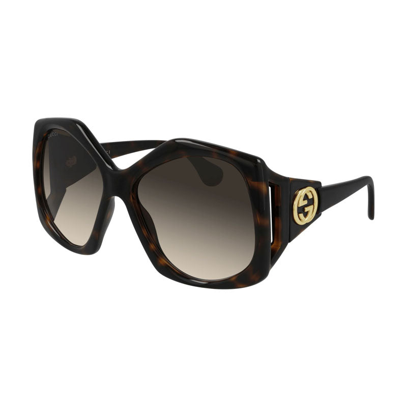 Gucci Sunglasses Square Full Rim, Havana Frame and Gradient Brown Lens GG0875S002