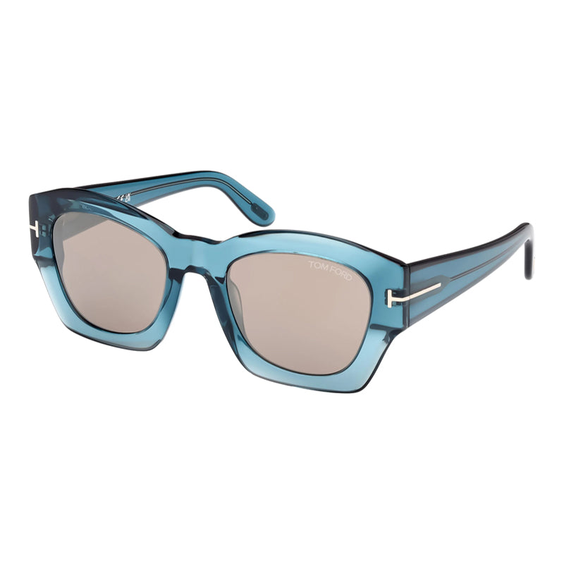 Tom Ford Sunglasses Square Full Rim, Shiny Blue Frame and Roviex Mirror Lens FT108390L