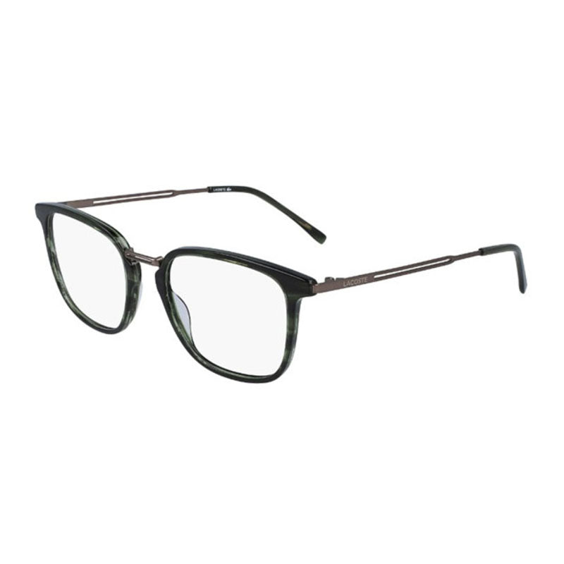 Lacoste Eyeglasses Rectangle Full Rim, Havana/Striped Green Frame and Clear Demo Lenses Lens L2853PCN220