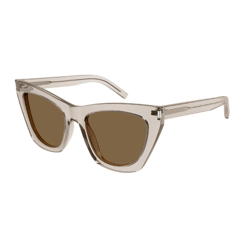 Saint Laurent Sunglasses Cat Eye Full Rim, Transparent Beige Frame and Brown Lens SL214KATE032