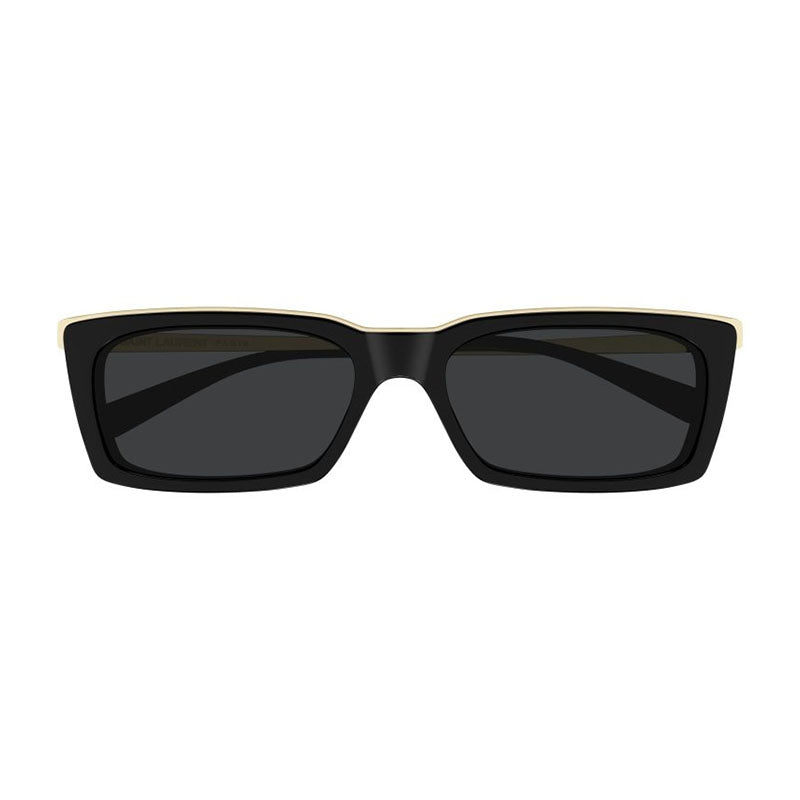 Saint Laurent Sunglasses Rectangle Full Rim, Black/Gold Frame and Black Lens SL766001