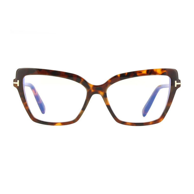 Tom Ford Eyeglasses Cat Eye Full Rim, Dark Havana Frame and Clear/Blue-Light Block Lenses Lens FT5948-B052