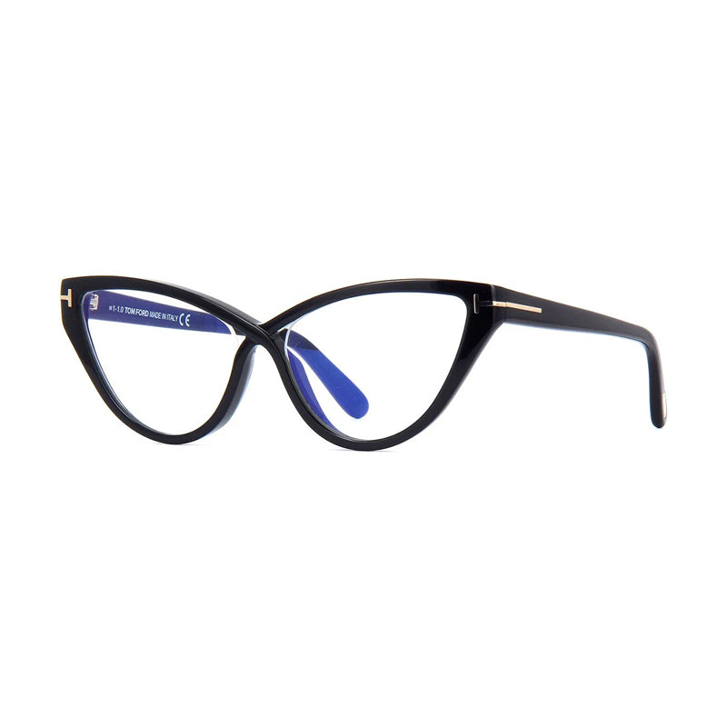 Tom Ford Eyeglasses Cat Eye Full Rim, Black Frame and Clear/Blue-light Block Lenses Lens FT5729-B001