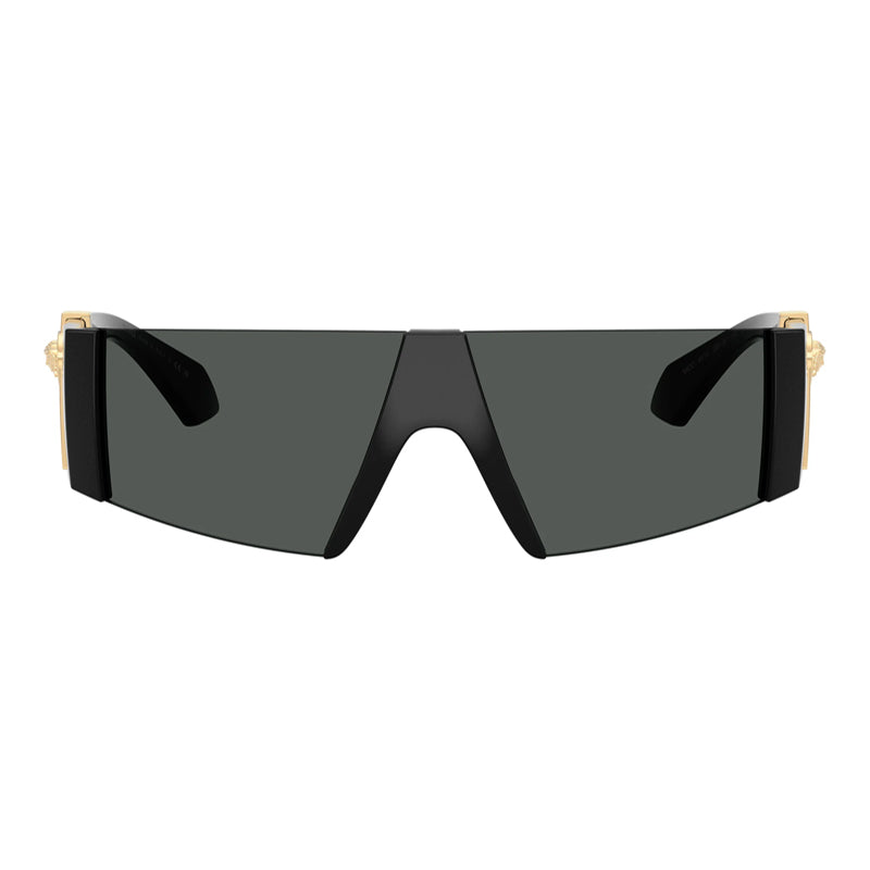Versace Sunglasses Shield Semi Rim, Black Frame and Dark Grey Lens VE4516GB1/87