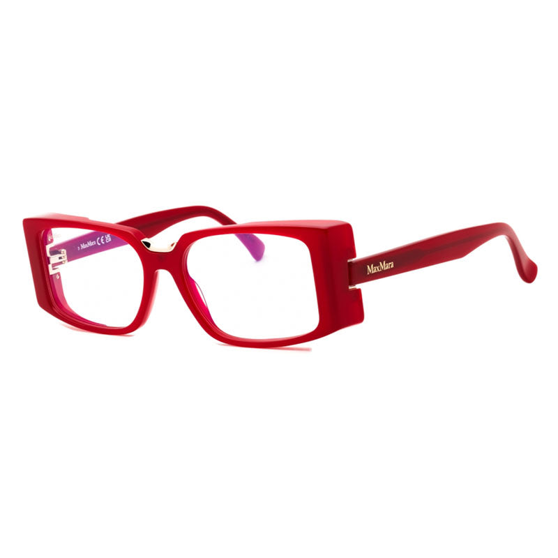 Max Mara Eyeglasses Rectangle Full Rim, Shiny Red Frame and Clear/Blue-light Block Lenses Lens MM5157-B066