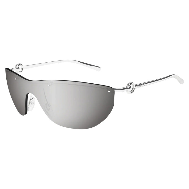 Gucci Sunglasses Shield Rimless, Silver Frame and Grey with Silver Mirror Lens GG1700S002