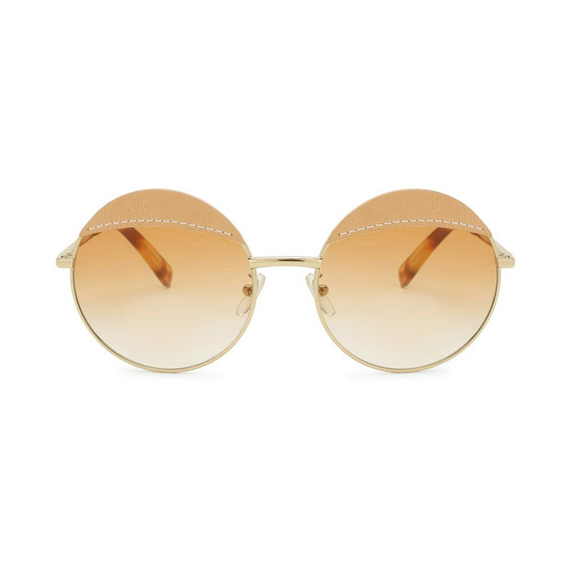 Loewe Sunglasses Round Full Rim, Gold Pink Leather Frame and Gradient Brown Lens LW40007U33F