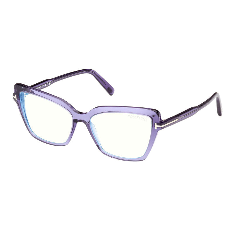 Tom Ford Eyeglasses Cat Eye Full Rim, Shiny Violet Frame and Clear/Blue-Light Block Lenses Lens FT5948-B081