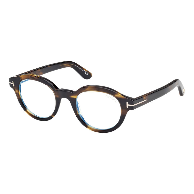 Tom Ford Eyeglasses Round Full Rim, Coloured Havana Frame and Clear/Blue-Light Block Lenses Lens FT6037-B055
