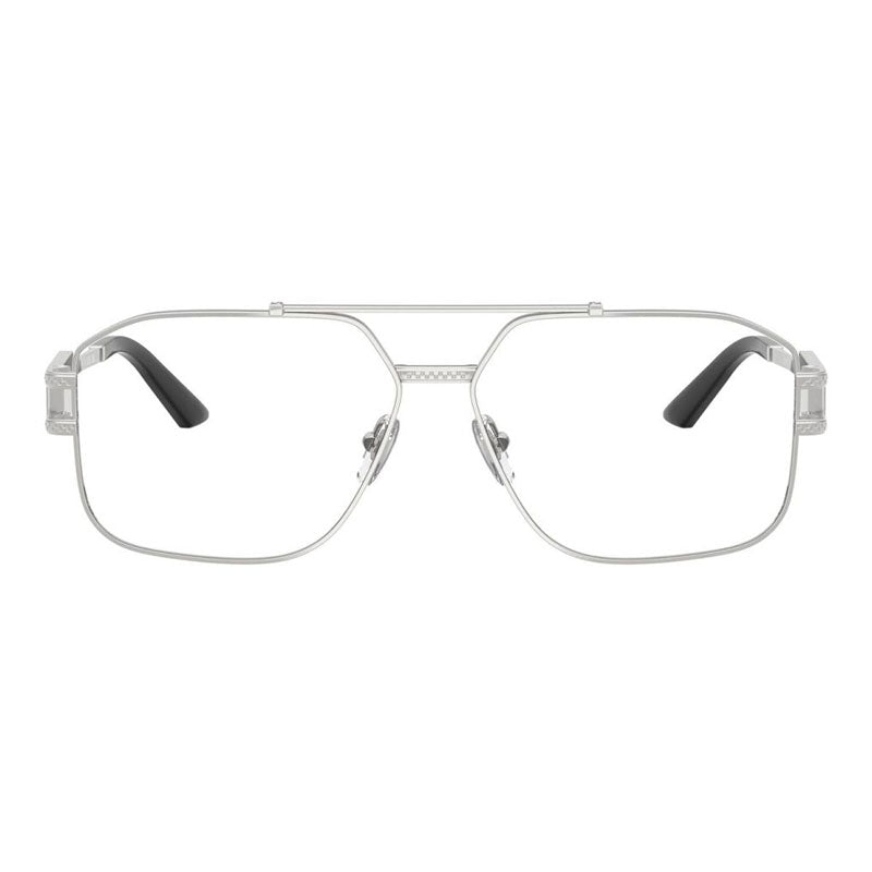 Versace Eyeglasses Aviator Full Rim, Silver Frame and Clear Demo Lenses Lens VE13021000