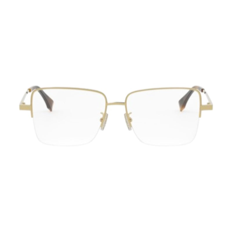 Fendi Eyeglasses Square Semi Rim, Gold Frame and Clear Demo Lens Lens FE50107F030