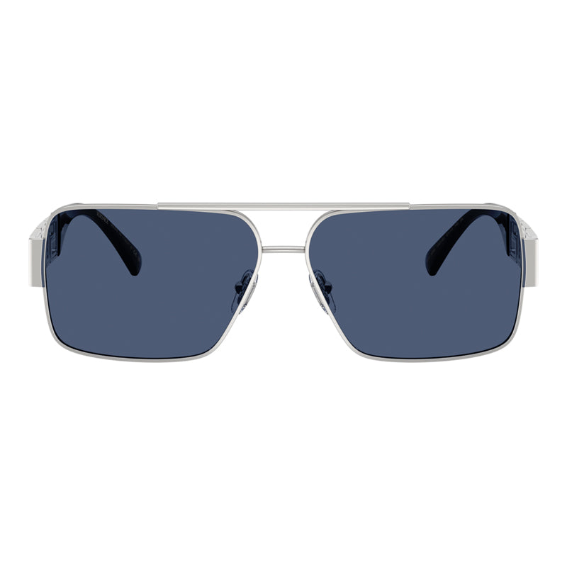 Versace Sunglasses Rectangle Full Rim, Silver Frame and Dark Blue Lens VE2290100180