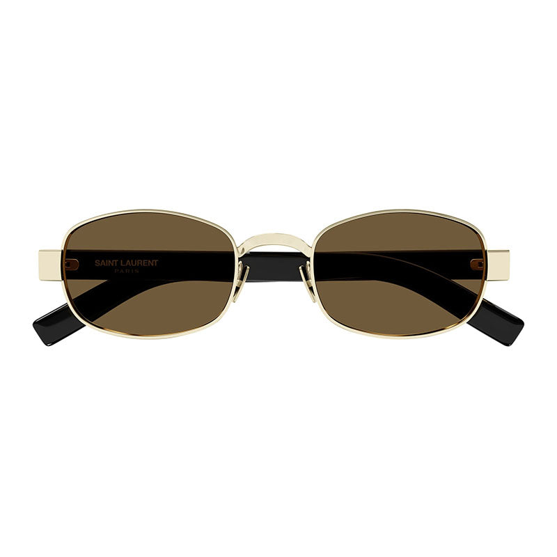 Saint Laurent Sunglasses Oval Full Rim, Light Gold Frame and Brown Lens SL706001