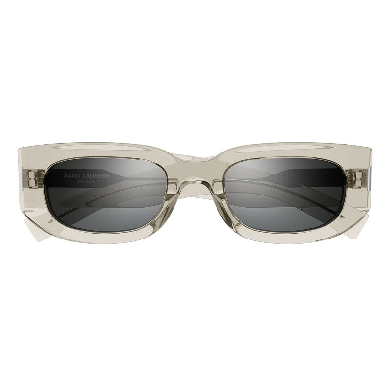 Saint Laurent Sunglasses Rectangle Full Rim, Transparent Beige Frame and Grey Mirror Lens SL697003