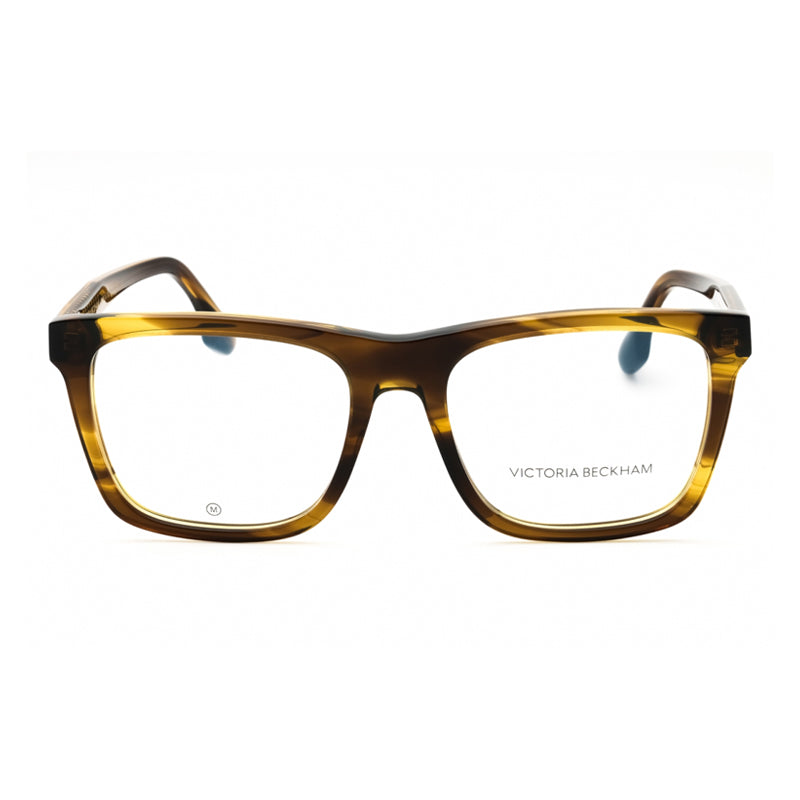 Victoria Beckham Eyeglasses Square Full Rim, Striped Khaki Frame and Clear Demo Lenses Lens VB2670318