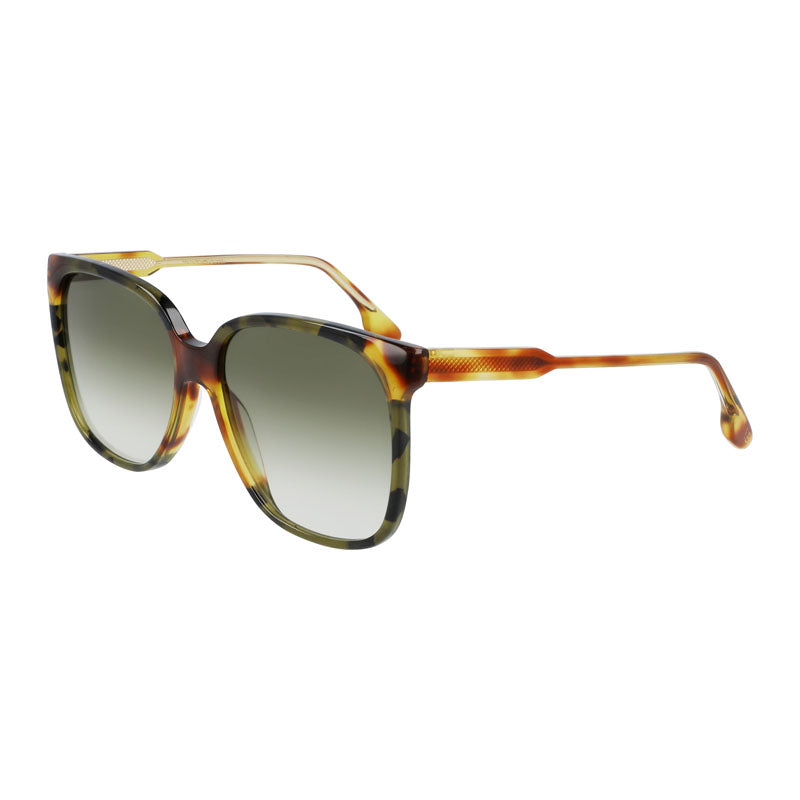 Victoria Beckham Sunglasses Square Full Rim, Blonde Havana/Green Havana Frame and Green Gradient Lens VB610SCB225