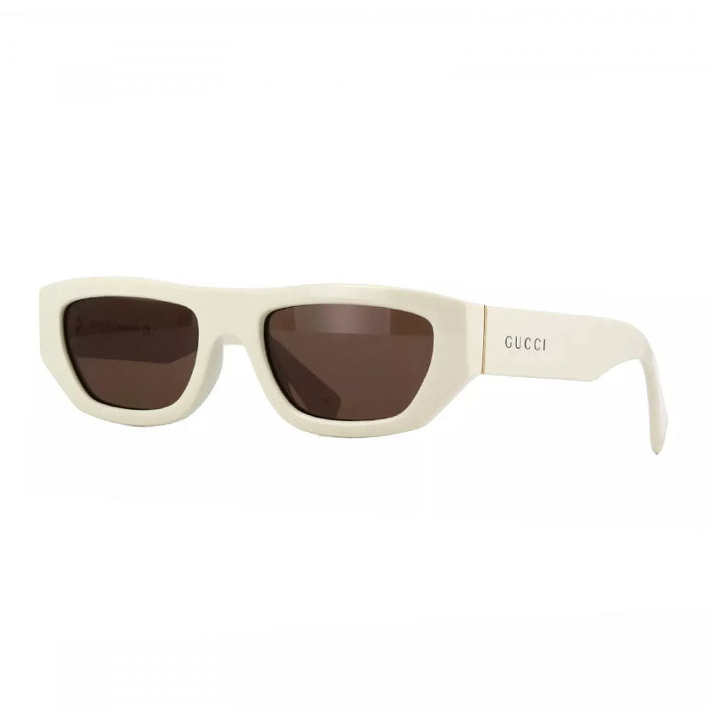Gucci Sunglasses Rectangle Full Rim, Ivory Frame and Brown Lens GG1134S003