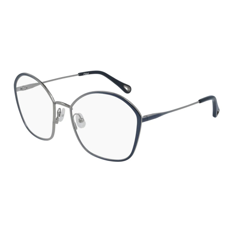 Chloe Eyeglasses Butterfly Full Rim, Ruthenium/Blue Frame and Clear Demo Lenses Lens CH0017OA001