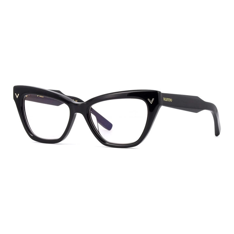 Valentino Eyeglasses Cat Eye Full Rim, Shiny Black Frame and Clear Demo Lens Lens VLX-140A