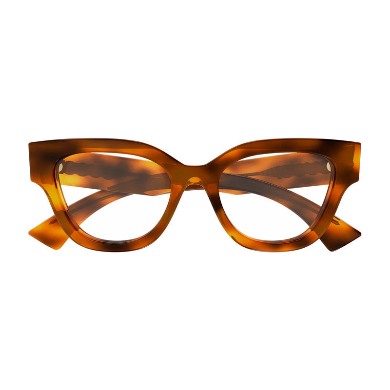 Gucci Eyeglasses Cat Eye Full Rim, Havana Frame and Clear Demo Lenses Lens GG1837O002
