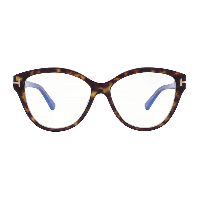 Tom Ford Eyeglasses Shield Full Rim, Coloured Havana Frame and Clear Blue Light Block Lens FT5954-B055