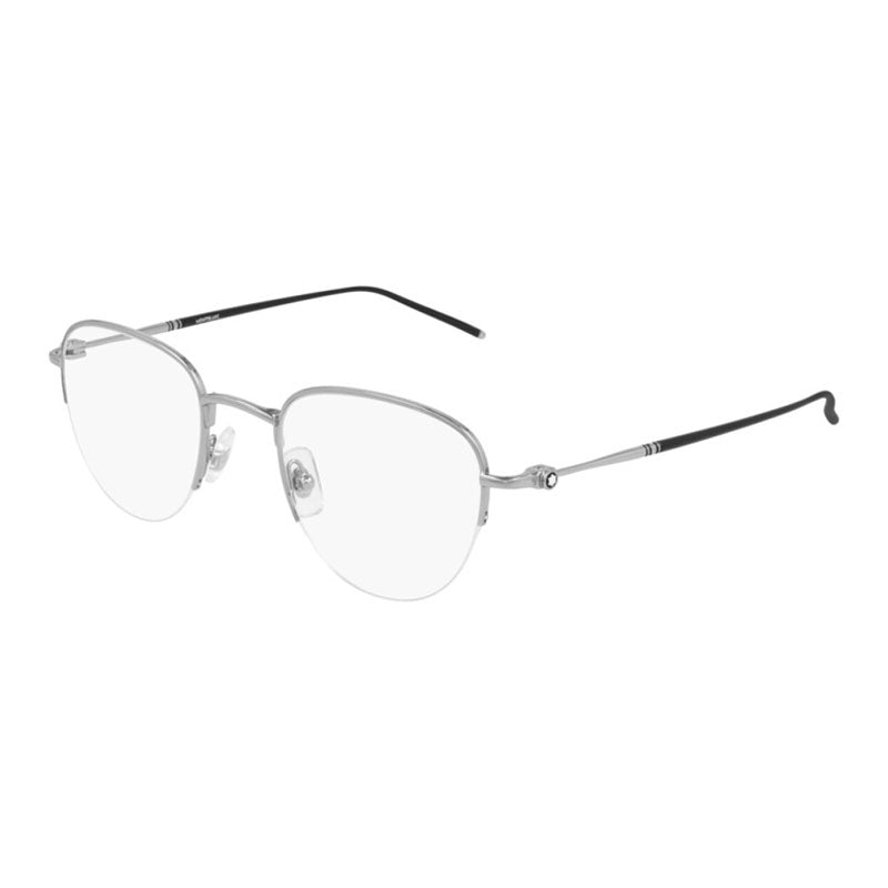 Montblanc Eyeglasses Square Semi Rim, Silver Frame and Clear Demo Lens Lens MB0129O001