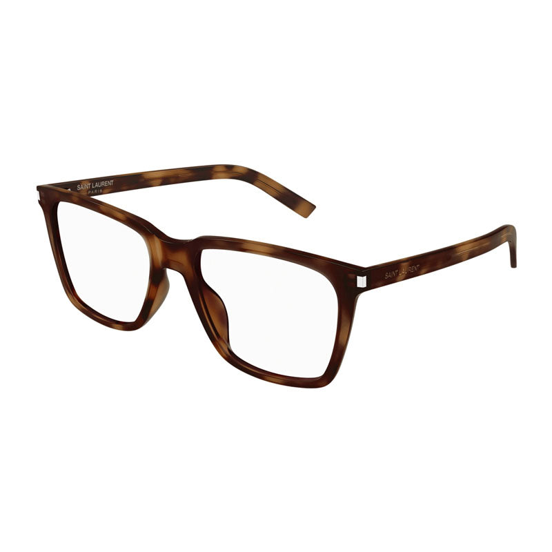 Saint Laurent Eyeglasses Square Full Rim, Havana Frame and Clear Demo Lens Lens SL717SLIM003