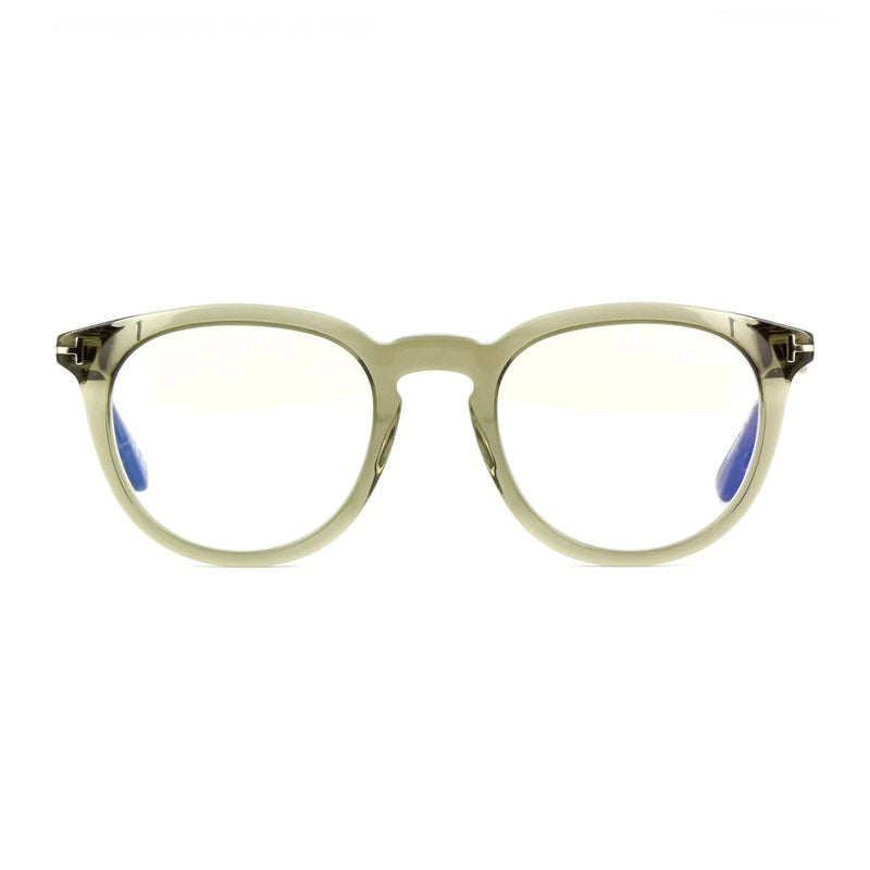 Tom Ford Eyeglasses Round Full Rim, Shiny Dark Green Frame and Clear/Blue-Light Block Lenses Lens FT5905-B096