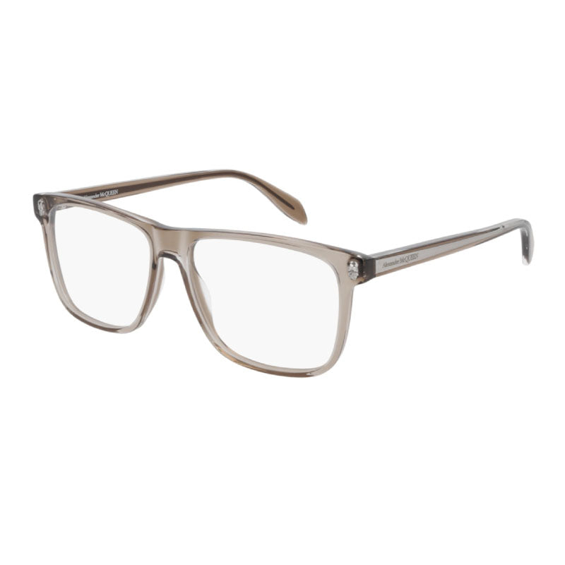Alexander McQueen Eyeglasses Square Full Rim, Transparent Brown Frame and Clear Demo Lenses Lens AM0247O002