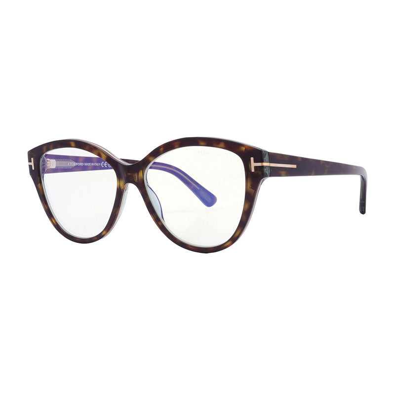 Tom Ford Eyeglasses Shield Full Rim, Coloured Havana Frame and Clear Blue Light Block Lens FT5954-B055