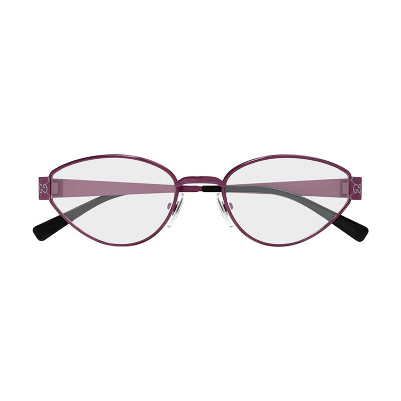 Gucci Eyeglasses Cat Eye Full Rim, Fuchsia with GG Pattern Frame and Clear Demo Lens Lens GG1853O003