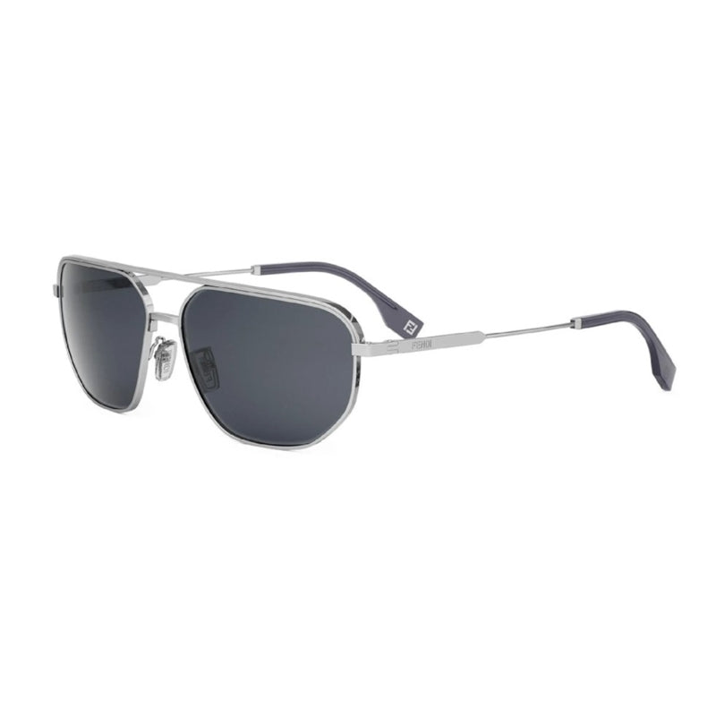 Fendi Sunglasses Square Full Rim, Shiny Silver Frame and Grey Lens FE40154U16A