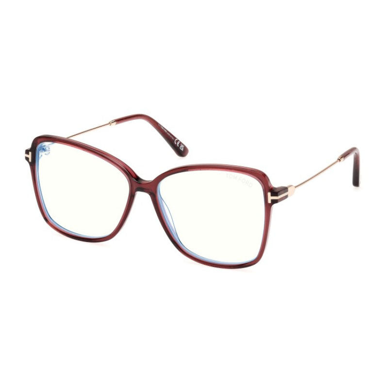 Tom Ford Eyeglasses Butterfly Full Rim, Shiny Bordeaux Frame and Clear Blue Light Block Lens FT5953-B069