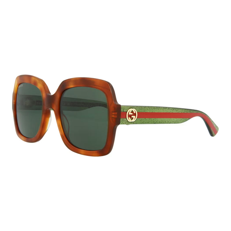 Gucci Sunglasses Square Full Rim, Havana Frame and Green Lens GG0036SN003