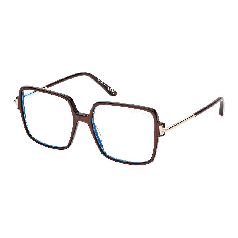 Tom Ford Eyeglasses Square Full Rim, Shiny Light Brown Frame and Clear Blue Light Block Lens FT5915-B045