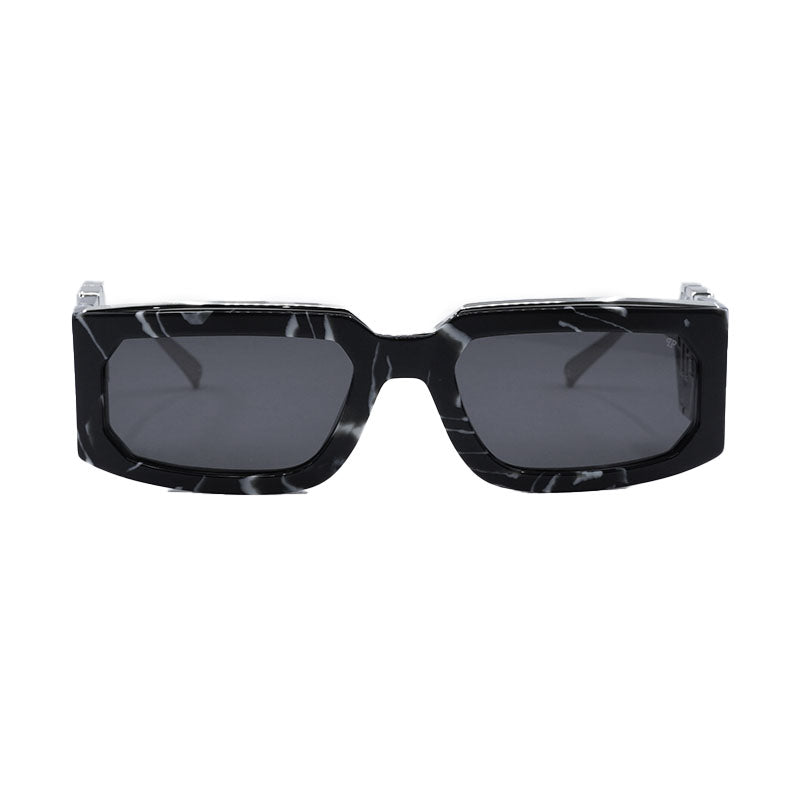 Philipp Plein Sunglasses Rectangle Full Rim, Shiny Black Marble/Silver Frame and Smoke Lens SPP119M0Z21