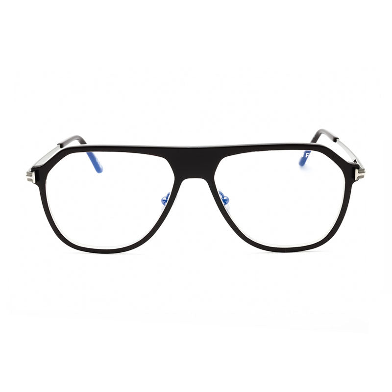 Tom Ford Eyeglasses Aviator Full Rim, Dark Brown/Ruthenium Frame and Clear Blue Light Block Lens FT5943-B050