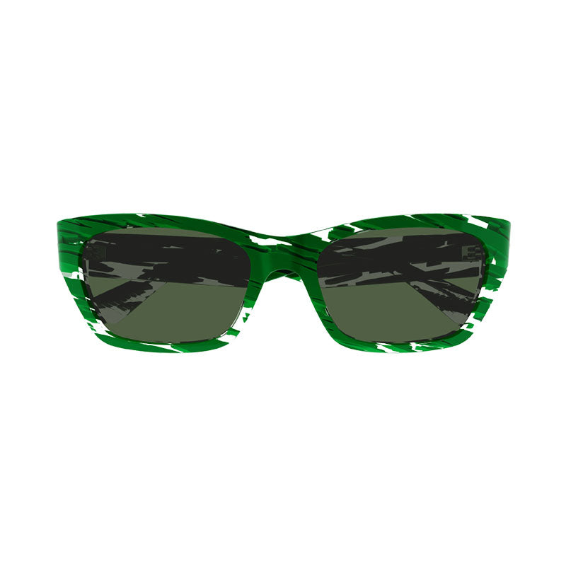 Bottega Veneta Sunglasses Rectangle Full Rim, Green/White Frame and Green Lens BV1143S004