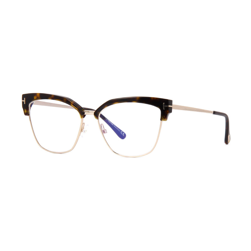 Tom Ford Eyeglasses Square Full Rim, Havana/Gold Frame and Clear Demo Lenses Lens TF5547-B052