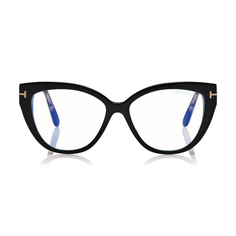 Tom Ford Eyeglasses Cat Eye Full Rim, Black/Havana Frame and Clear Blue Light Block Lens FT5673-B005