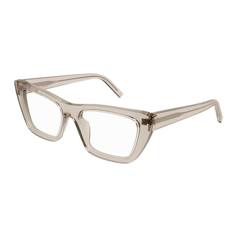 Saint Laurent Eyeglasses Cat Eye Full Rim, Beige Frame and Clear Demo Lenses Lens SL276MICAOPT005