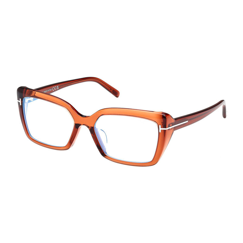 Tom Ford Eyeglasses Cat Eye Full Rim, Shiny Dark Brown Frame and Clear/Blue-Light Block Lenses Lens FT5991-F-B048