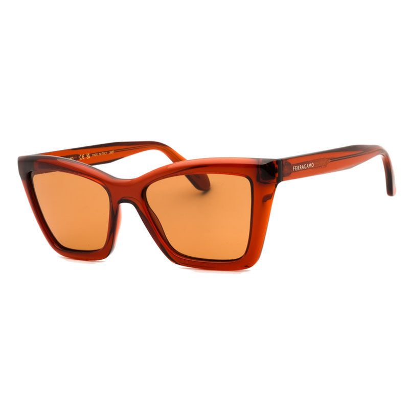 Ferragamo Salvatore Ferragamo Sunglasses Cat Eye Full Rim, Transparent Rust Frame and Brown Lens SF2039SE224