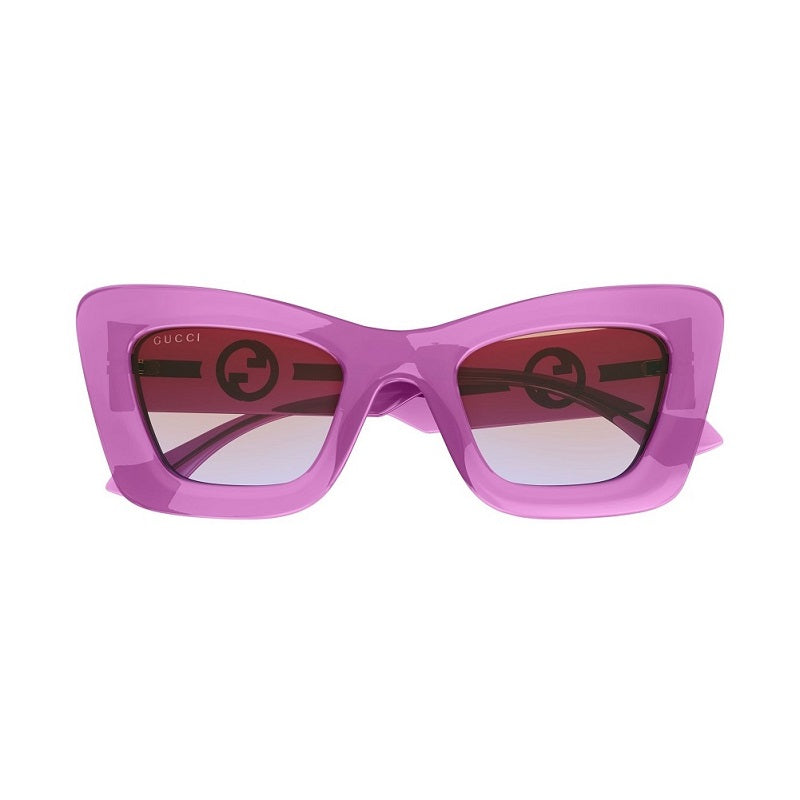 Gucci Sunglasses Cat Eye Full Rim, Transparent Magenta Frame and Gradient Orange to Violet Lens GG1552S003