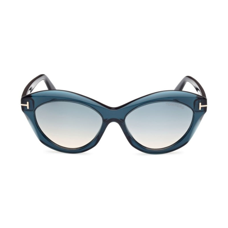 Tom Ford Sunglasses Cat Eye Full Rim, Shiny Blue Frame and Green Gradient Lens FT111192P