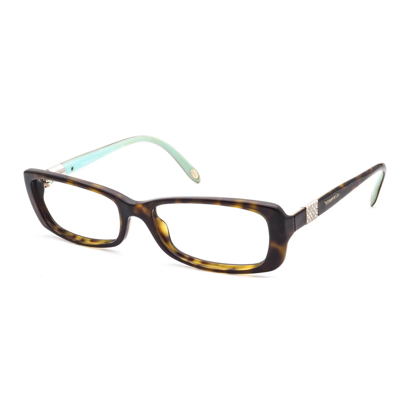 Tiffany & Co. Eyeglasses Rectangle Full Rim, Dark Havana Frame and Clear Demo Lenses Lens TF2070-B8015