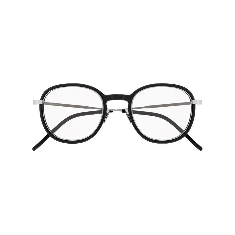 Saint Laurent Eyeglasses Round Full Rim, Black/Silver Frame and Clear Demo Lenses Lens SL436OPT001