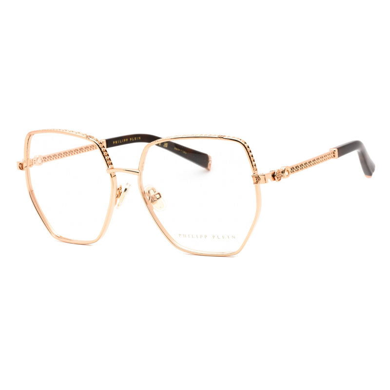 Philipp Plein Eyeglasses Butterfly Full Rim, Shiny Copper Gold Frame and Clear Demo Lenses Lens VPP054S08FC