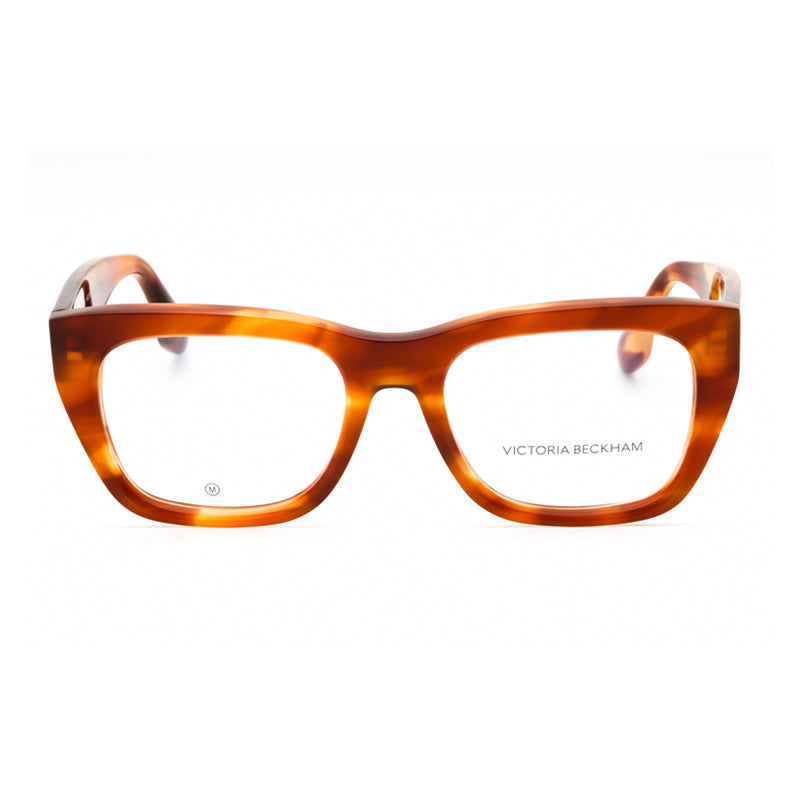Victoria Beckham Eyeglasses Square Full Rim, Striped Blonde Havana Frame and Clear Demo Lenses Lens VB2660223